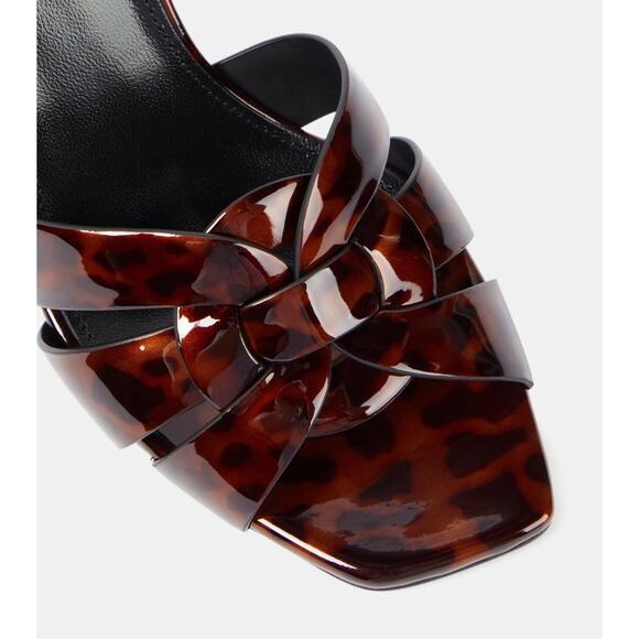 Saint Laurent Tribute 85 Mule Sandal Brown Patent Leather Backless Heel 37.5 - Picture 8 of 16